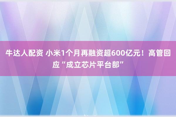 牛达人配资 小米1个月再融资超600亿元！高管回应“成立芯片平台部”