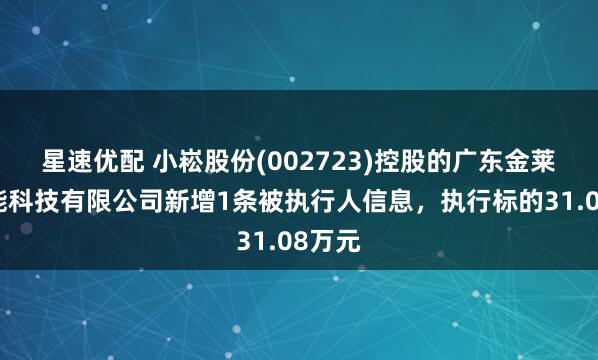 星速优配 小崧股份(002723)控股的广东金莱特智能科技有限公司新增1条被执行人信息，执行标的31.08万元
